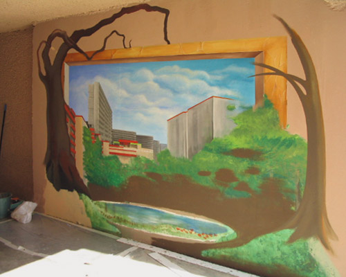  Peinture murale aux couleurs acryliques, H 250 cm x L 340 cm 